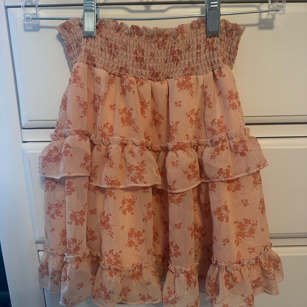 Altar'd State Pink Orange Ruffle Mini Skirt